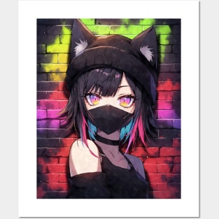 Kawaii Aesthetic Colorful Nekomimi Anime Cat Girl Graffiti Art Style Posters and Art